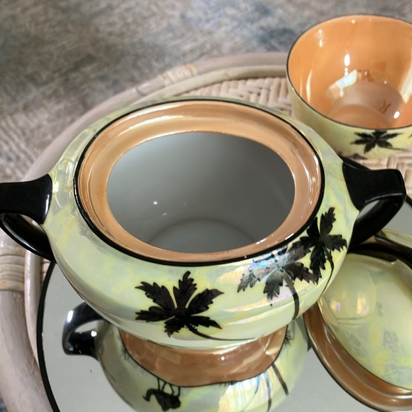 ART DECO VINTAGE SUGAR BOWL & LID IMIETO CHINA PEACH YELLOW LUSTERWARE - Picture 3 of 15